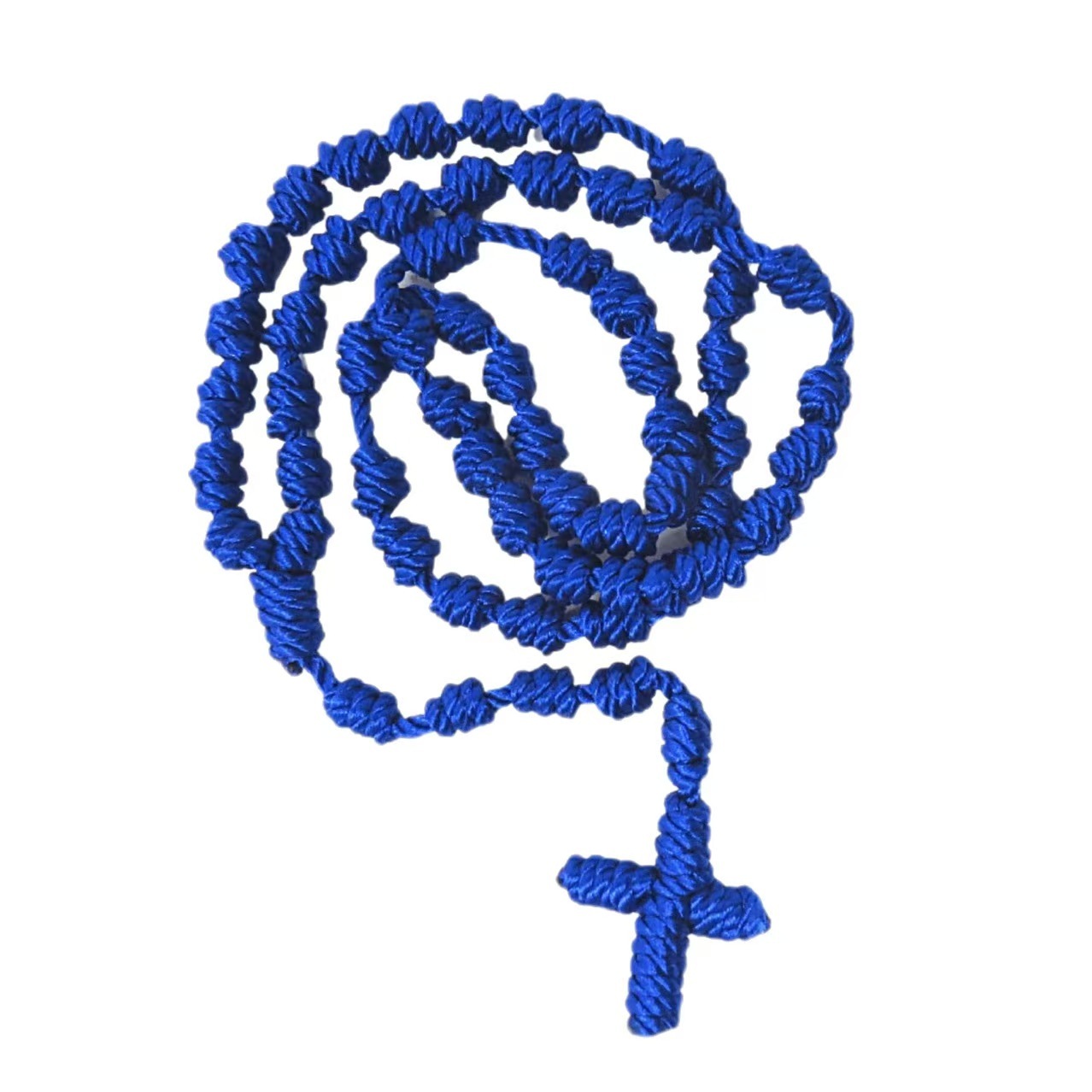 Hand-Knotted Beaded Cross Necklace, Non-Metal Bead Chain